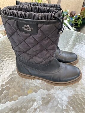 Coach Black Quilted Nylon and Leather Pull-Top Boots